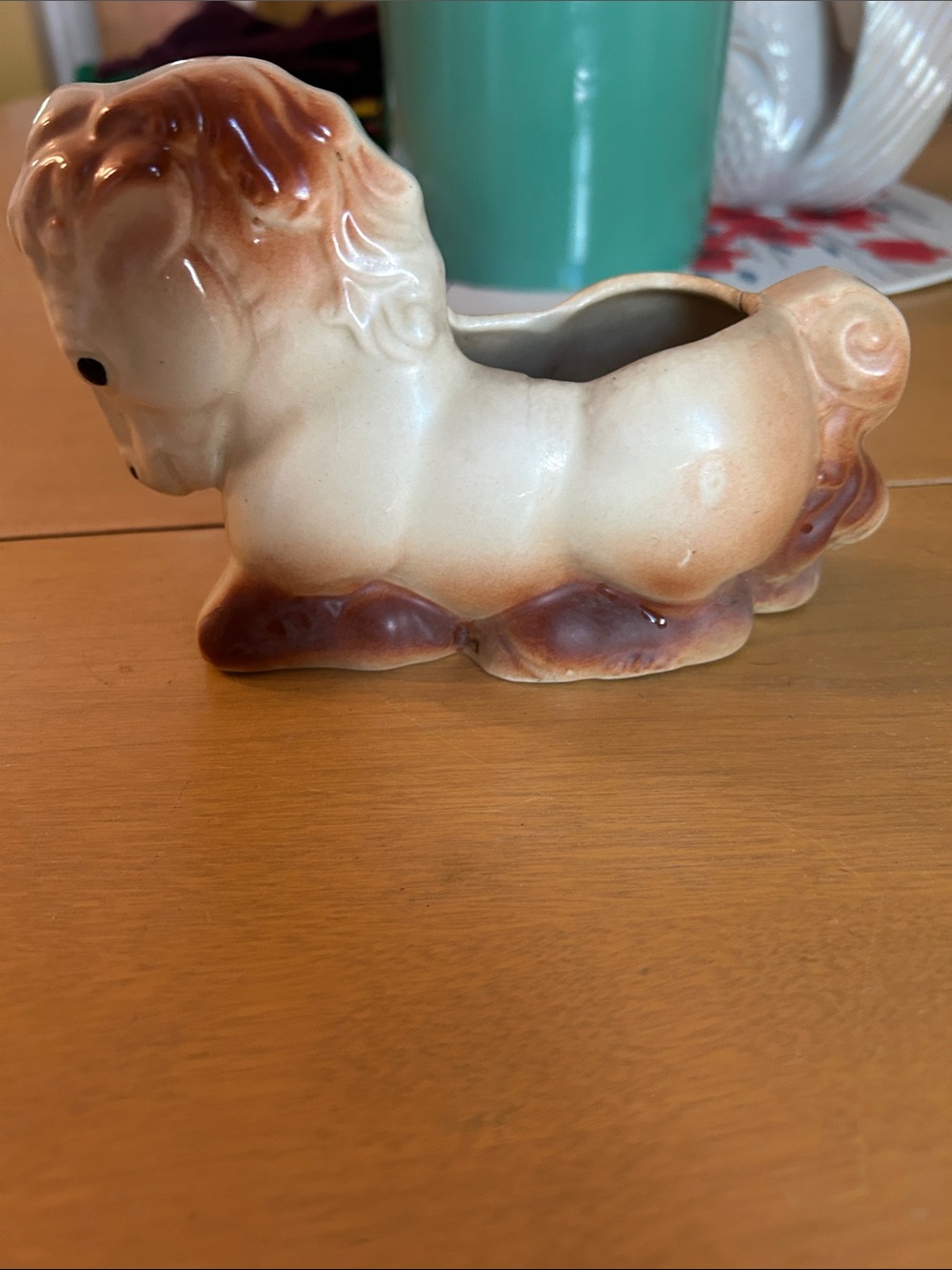 vintageCeramic Pony Planter in Cream and Brown